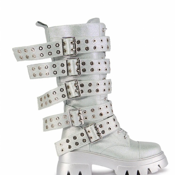 Silver Studded Women's Combat Boots - Picture 4 of 4